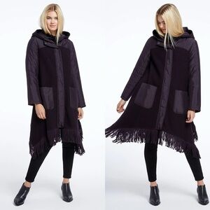 Nic + Zoe Catalyst Textured Puffy Fringe Coat in Night Shade M